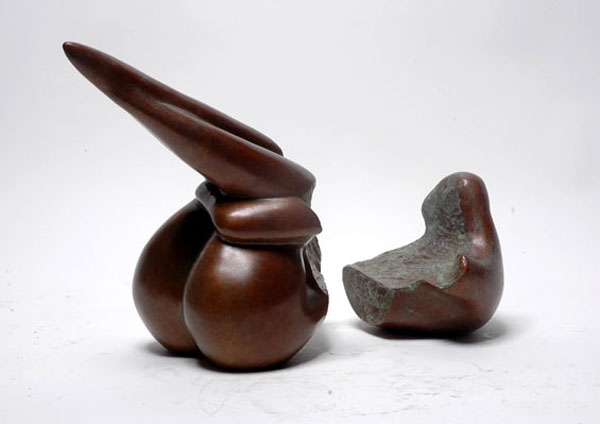 Wax polished abstract bronze sculpture of Body Form II - side view