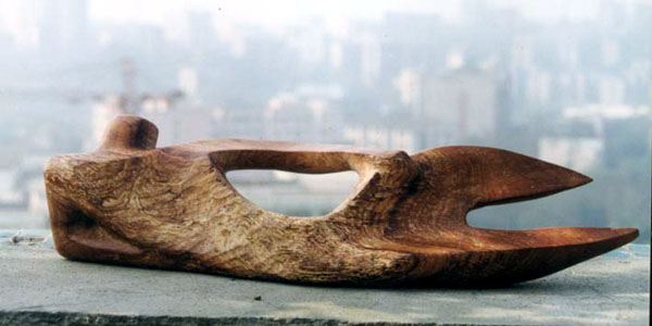 Abstract wood sculpture of Body Form VI - side view