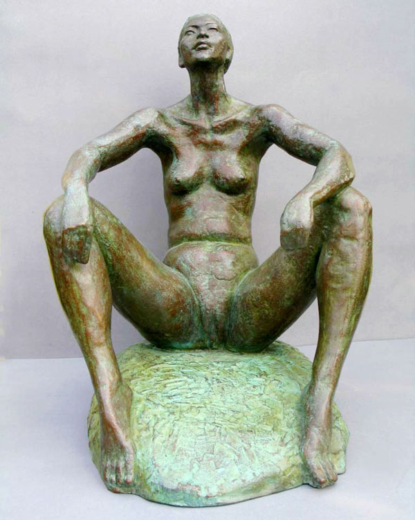 Confident - Limited edition bronze sculpture - front view of this realistic, figurative sculpture