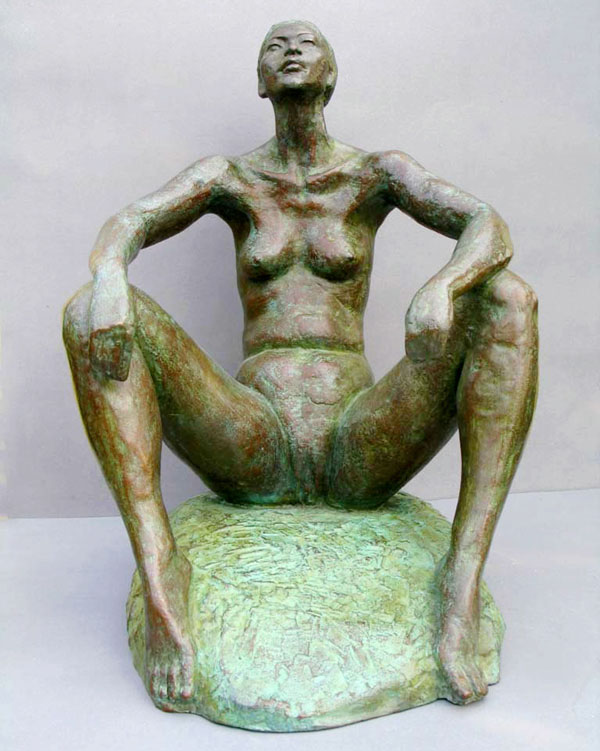 Confident - Limited edition bronze sculpture - front view of this realistic, figurative sculpture