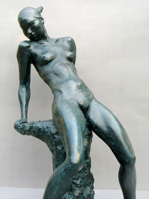 Defiant - Limited edition bronze sculpture of a nude female - side view of this realistic, figurative sculpture