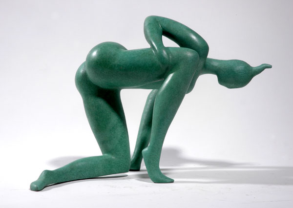 "Looking Down" an original bronze sculpture by contemporary Chinese sculptor Zhang Yaxi