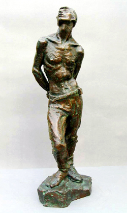 Click here for a larger view and details of "Chinese Worker" a lyrical, realistic bronze sculpture by contemporary Chinese sculptor Zhang Yaxi