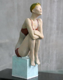 Click here for a larger view and purchase details for "Seated Swimmer" a sculpture available in both lost-wax bronze and bronze resin by Zhang Yaxi