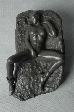 Click here for larger version and purchase details for "Wall Nude II" a bronze relief sculpture by contemporary Chinese sculptor Zhang Yaxi